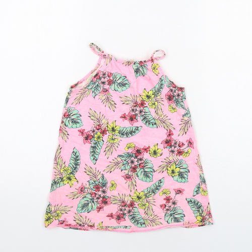 River Island Girls Pink Floral Cotton Tank Dress Size 4-5 Years Halter Pullover