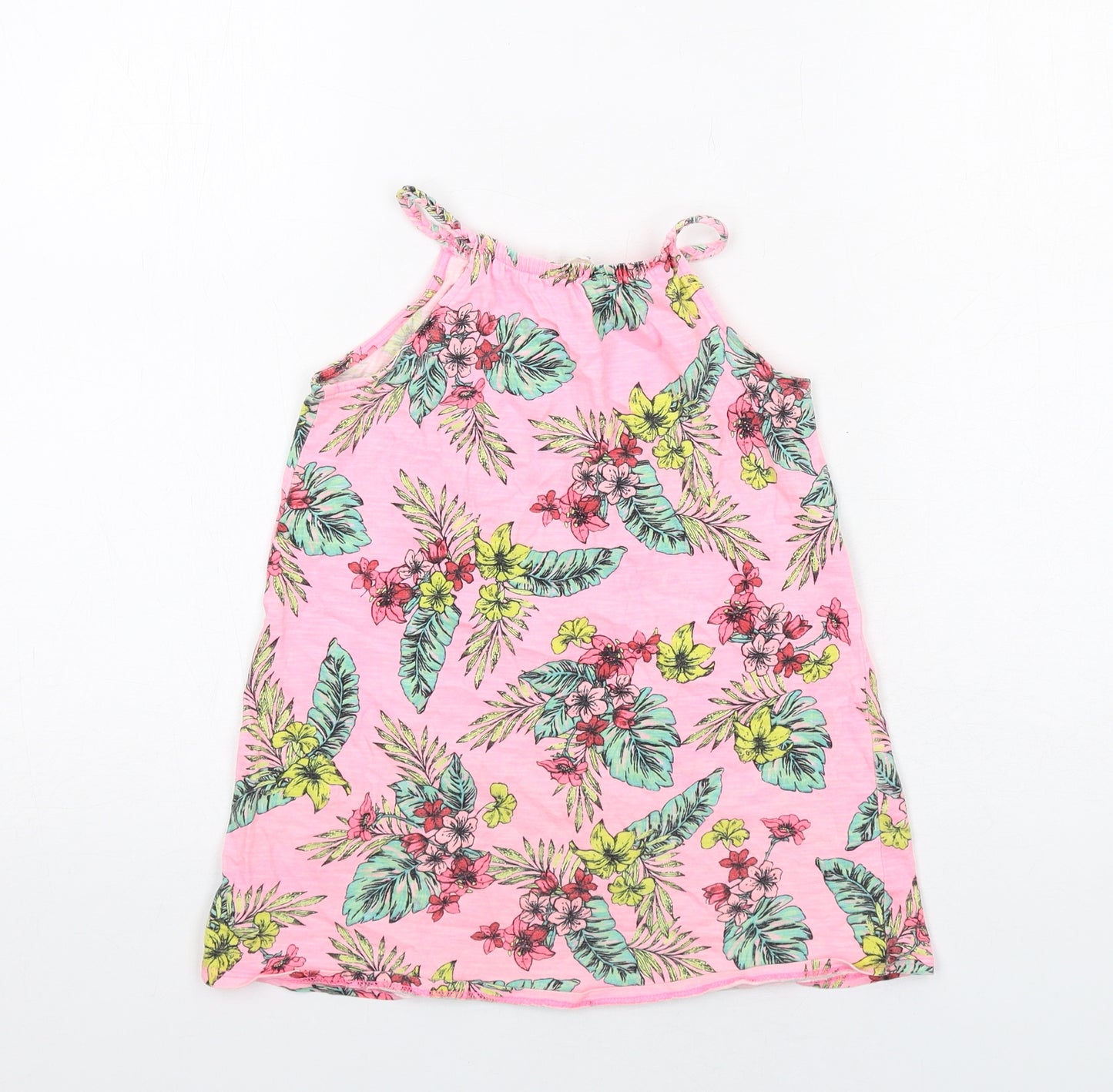 River Island Girls Pink Floral Cotton Tank Dress Size 4-5 Years Halter Pullover