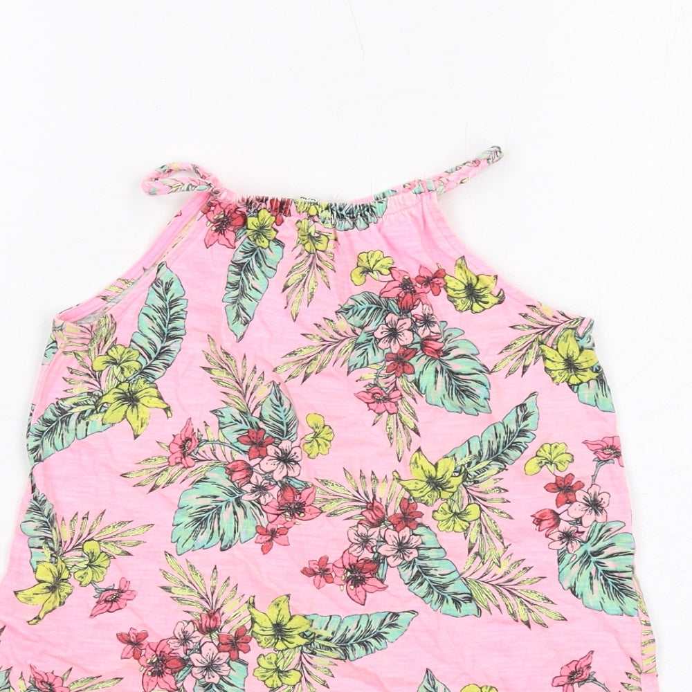 River Island Girls Pink Floral Cotton Tank Dress Size 4-5 Years Halter Pullover