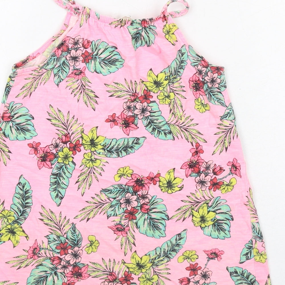 River Island Girls Pink Floral Cotton Tank Dress Size 4-5 Years Halter Pullover