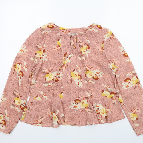 Limited Edition Womens Pink Floral Polyester Basic Blouse Size 10 Round Neck - Peplum