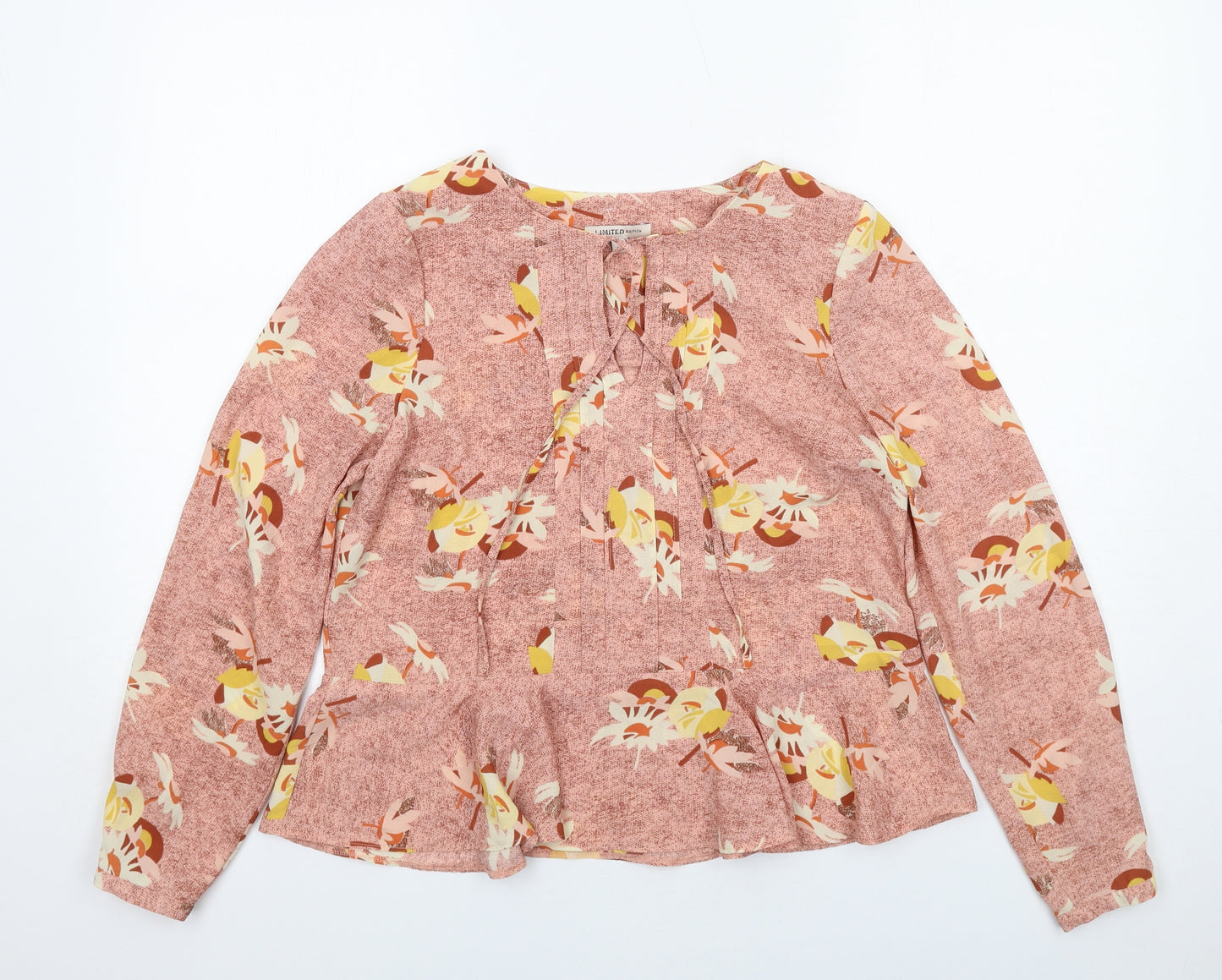 Limited Edition Womens Pink Floral Polyester Basic Blouse Size 10 Round Neck - Peplum