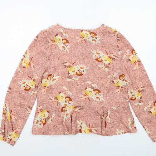 Limited Edition Womens Pink Floral Polyester Basic Blouse Size 10 Round Neck - Peplum