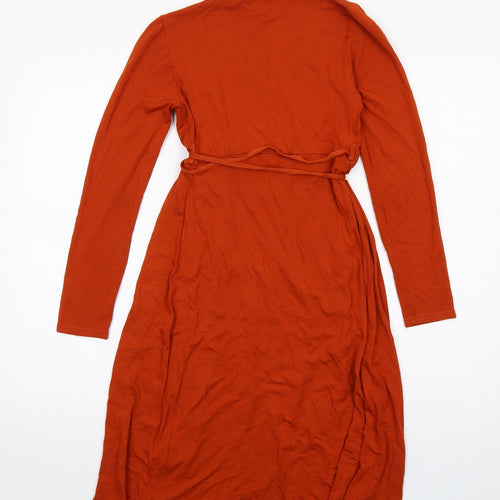 New Look Womens Orange Viscose Wrap Dress Size 10 V-Neck Tie