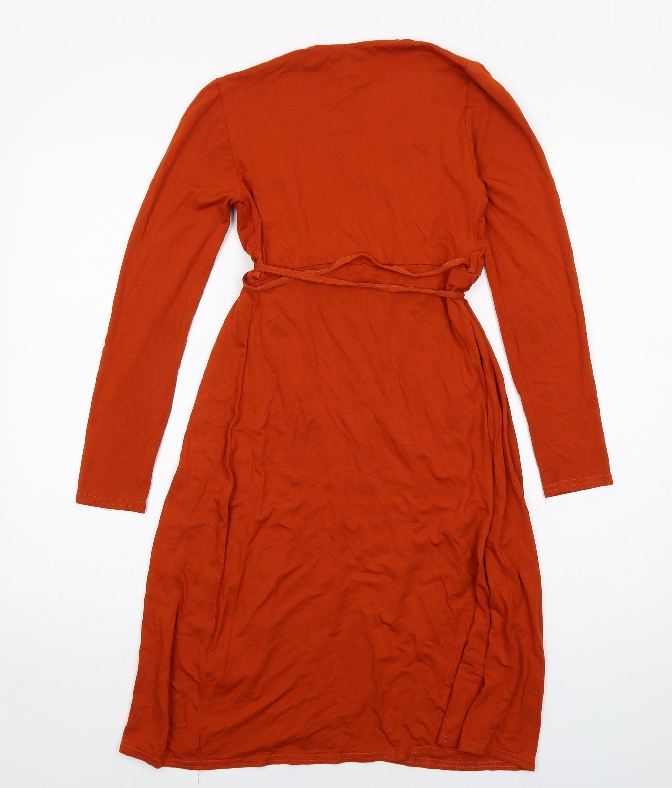 New Look Womens Orange Viscose Wrap Dress Size 10 V-Neck Tie