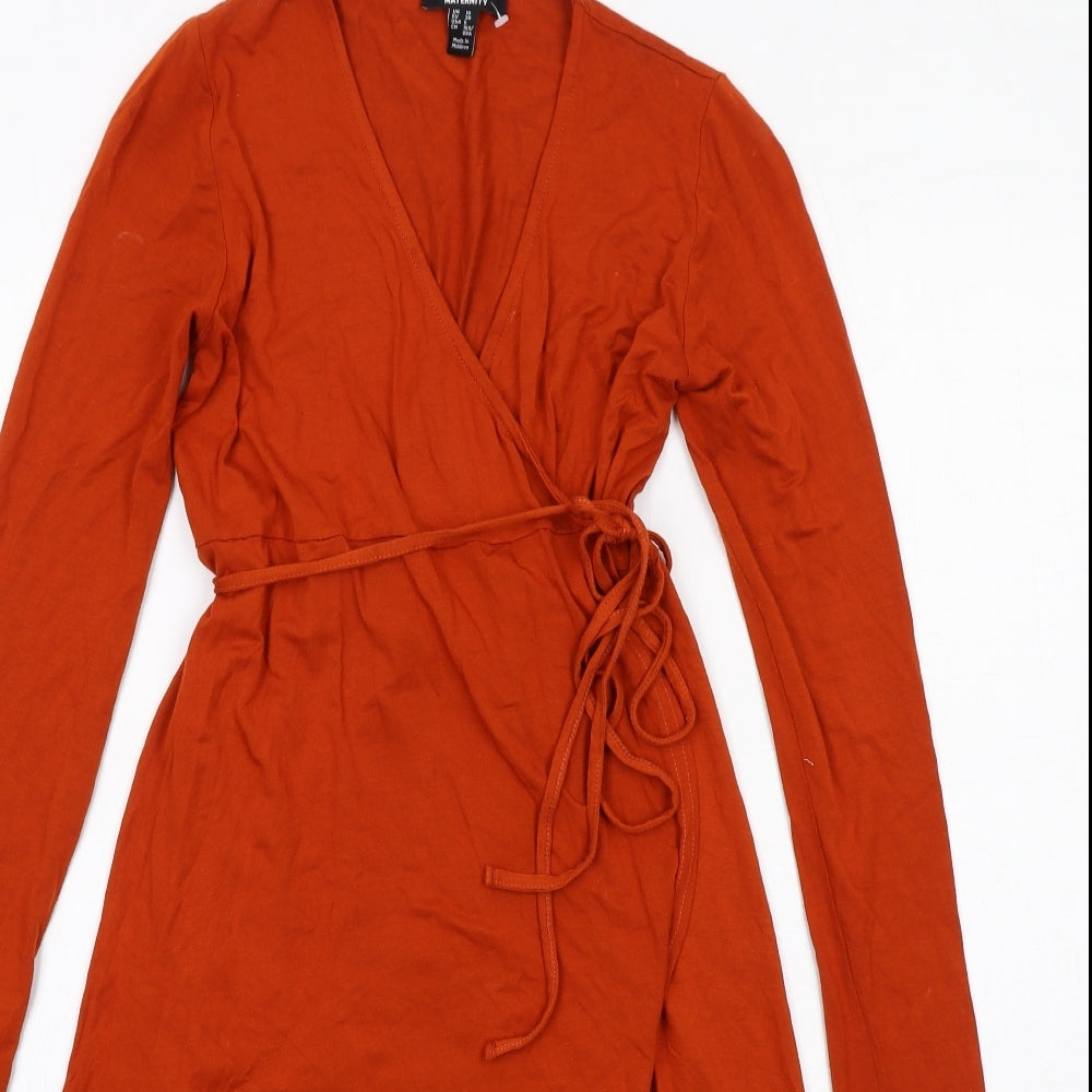 New Look Womens Orange Viscose Wrap Dress Size 10 V-Neck Tie