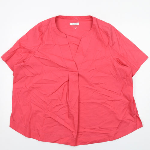 Classic Womens Pink Cotton Basic Blouse Size 24 V-Neck