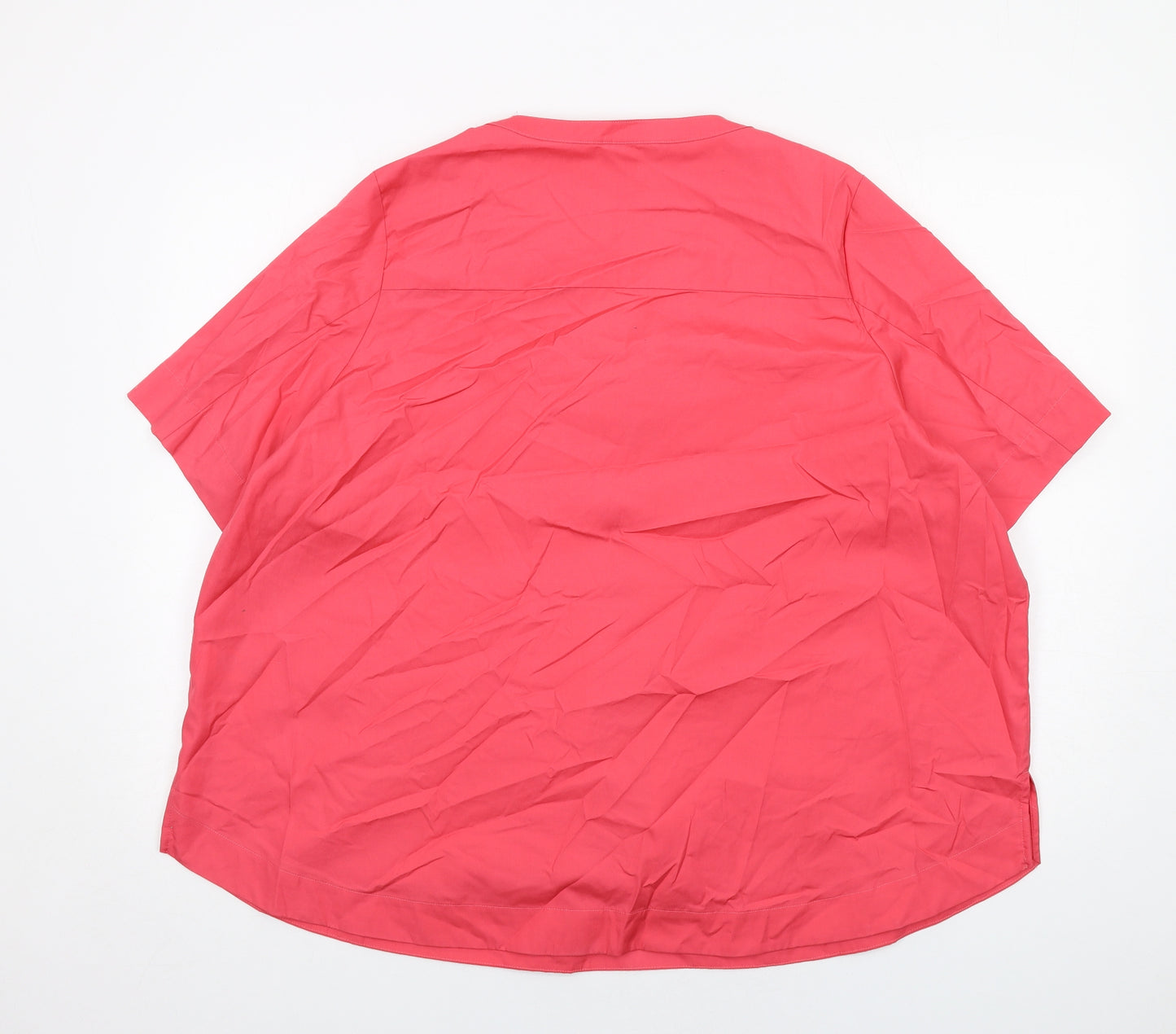 Classic Womens Pink Cotton Basic Blouse Size 24 V-Neck