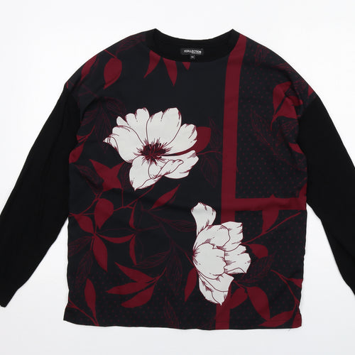 Debenhams Womens Black Round Neck Floral Polyester Pullover Jumper Size 14
