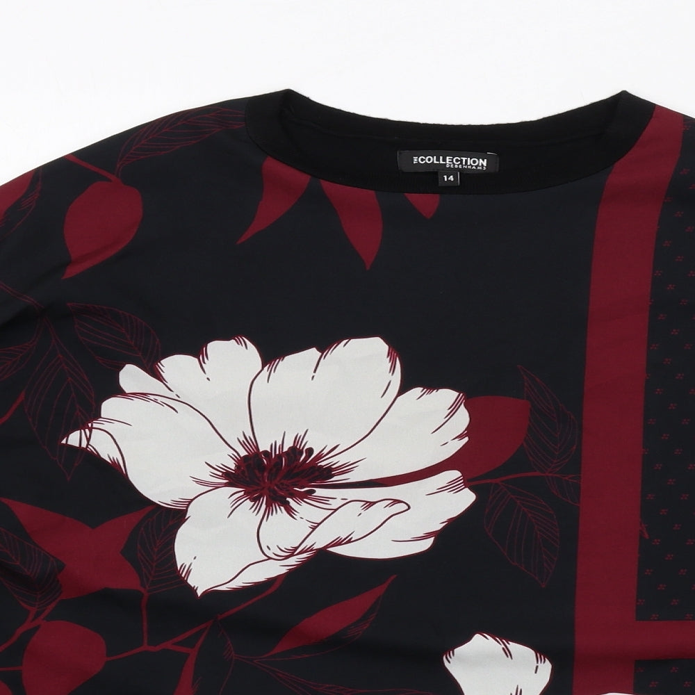 Debenhams Womens Black Round Neck Floral Polyester Pullover Jumper Size 14