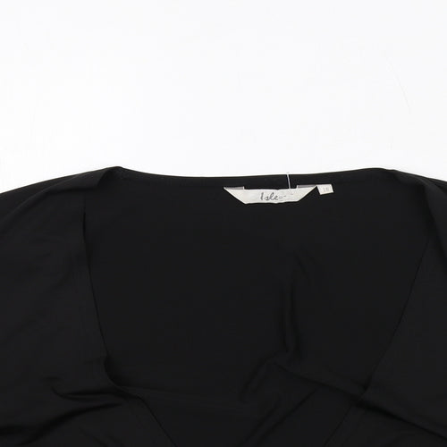 EWM Womens Black Polyester Cropped Blouse Size 18 V-Neck - Tie Front