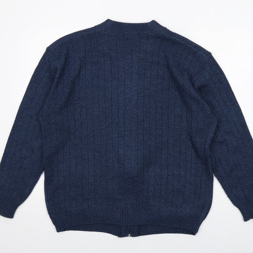 Bellisimo Mens Blue V-Neck Acrylic Full Zip Jumper Size XL Long Sleeve