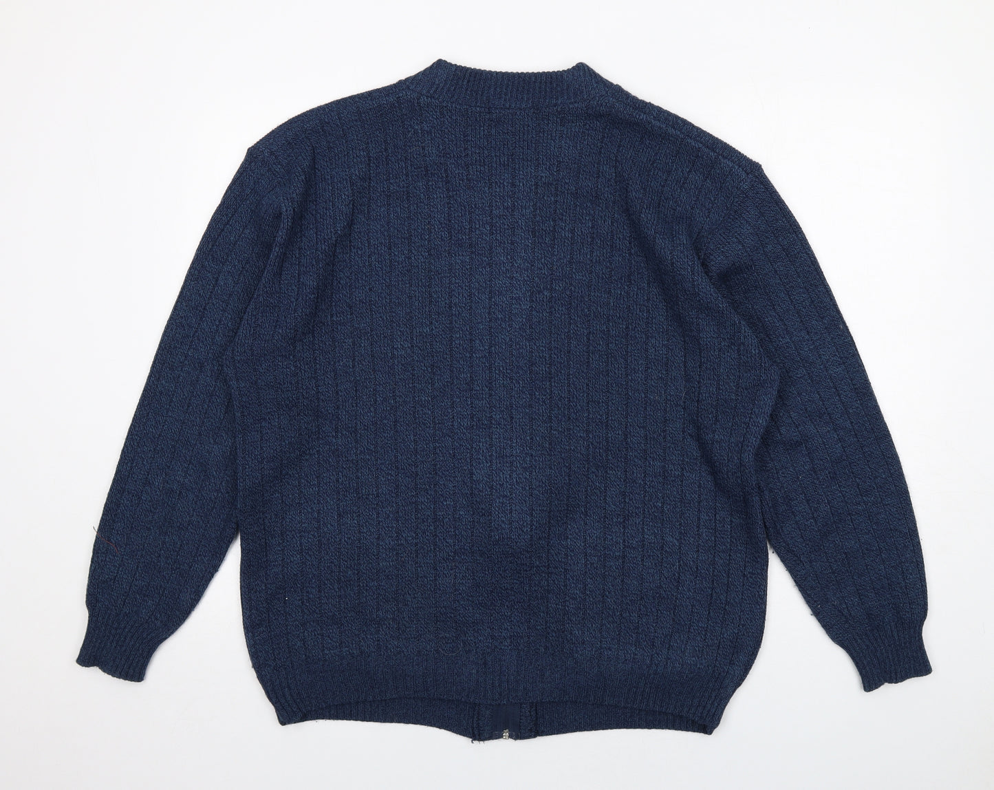 Bellisimo Mens Blue V-Neck Acrylic Full Zip Jumper Size XL Long Sleeve