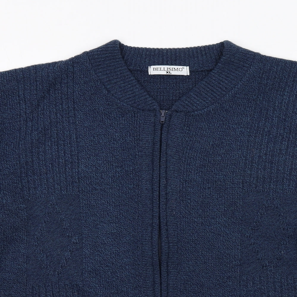 Bellisimo Mens Blue V-Neck Acrylic Full Zip Jumper Size XL Long Sleeve
