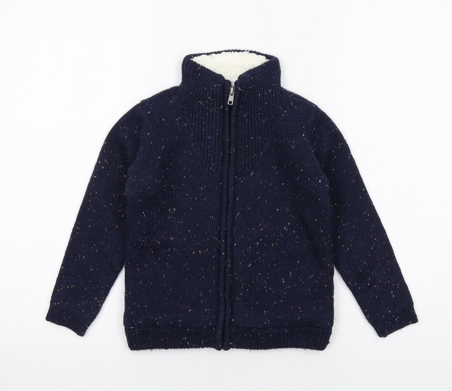 Marks and Spencer Boys Blue Mock Neck Geometric Polyester Full Zip Jumper Size 4-5 Years Zip