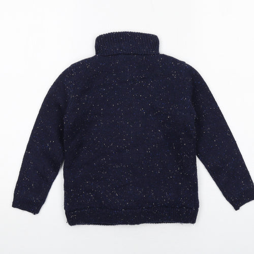 Marks and Spencer Boys Blue Mock Neck Geometric Polyester Full Zip Jumper Size 4-5 Years Zip