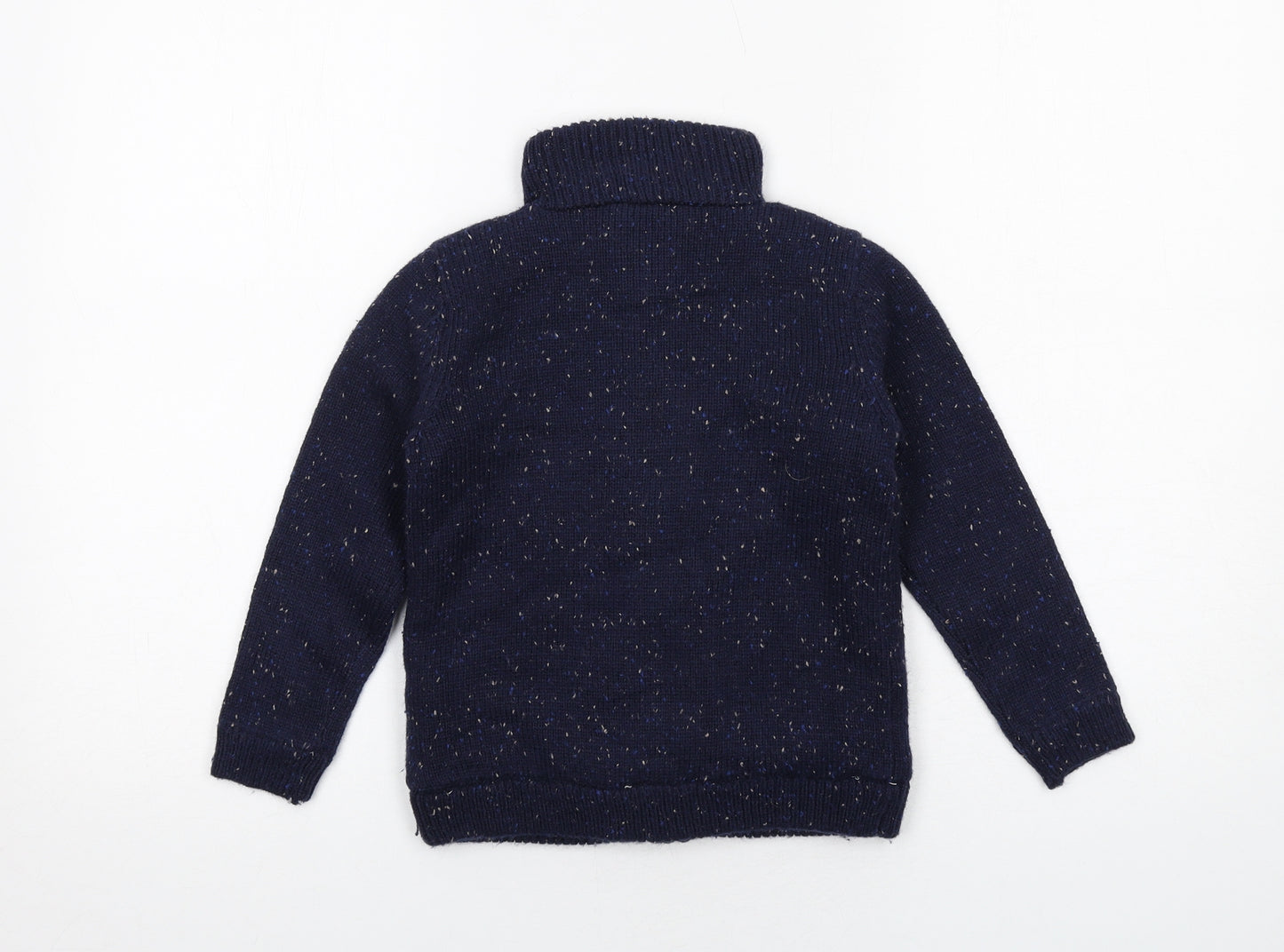 Marks and Spencer Boys Blue Mock Neck Geometric Polyester Full Zip Jumper Size 4-5 Years Zip
