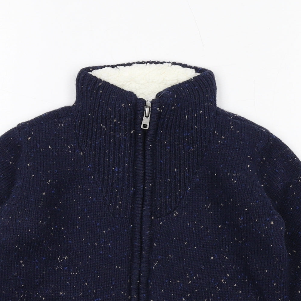 Marks and Spencer Boys Blue Mock Neck Geometric Polyester Full Zip Jumper Size 4-5 Years Zip