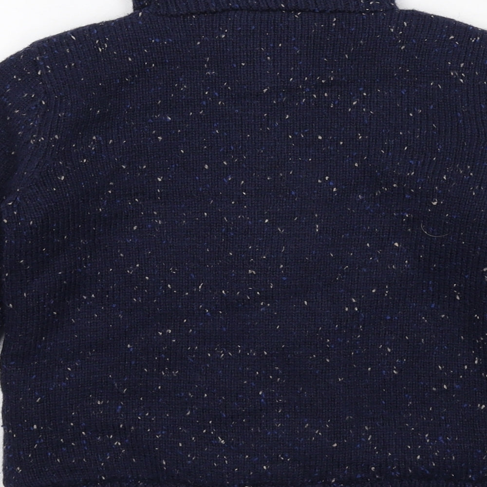 Marks and Spencer Boys Blue Mock Neck Geometric Polyester Full Zip Jumper Size 4-5 Years Zip