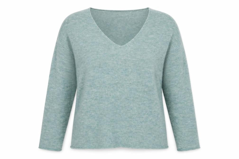 Front view of Maglia women’s green v-neck acrylic jumper, size XL