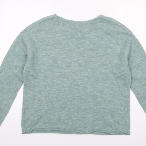 Maglia Womens Green V-Neck Acrylic Pullover Jumper Size XL