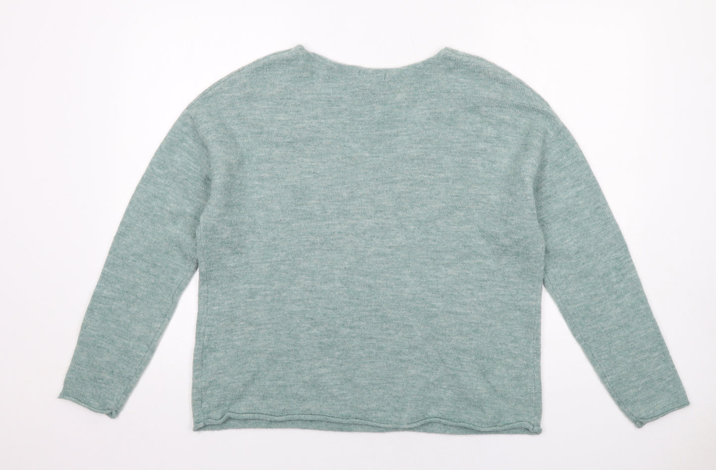 Maglia Womens Green V-Neck Acrylic Pullover Jumper Size XL