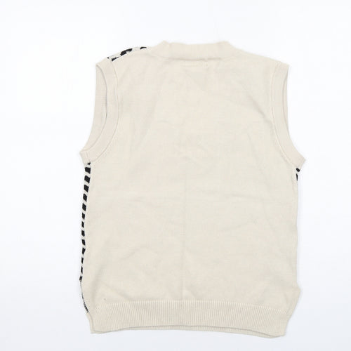 New Look Womens Beige V-Neck Geometric Viscose Vest Jumper Size S - Heart Pattern