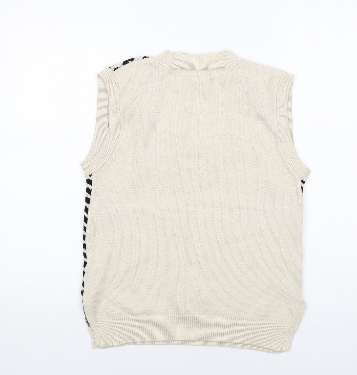 New Look Womens Beige V-Neck Geometric Viscose Vest Jumper Size S - Heart Pattern