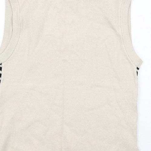 New Look Womens Beige V-Neck Geometric Viscose Vest Jumper Size S - Heart Pattern