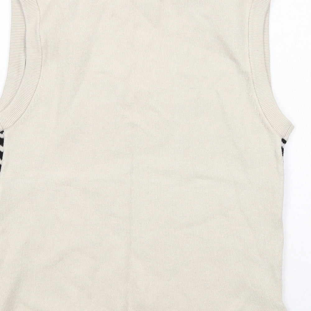 New Look Womens Beige V-Neck Geometric Viscose Vest Jumper Size S - Heart Pattern