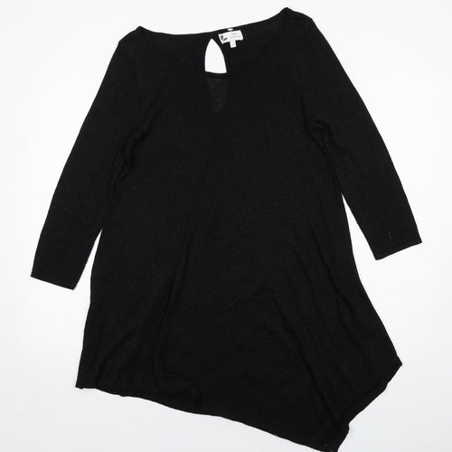 NEXT Womens Black Viscose Jumper Dress Size 12 Round Neck Pullover