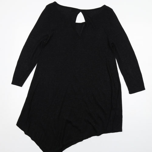 NEXT Womens Black Viscose Jumper Dress Size 12 Round Neck Pullover