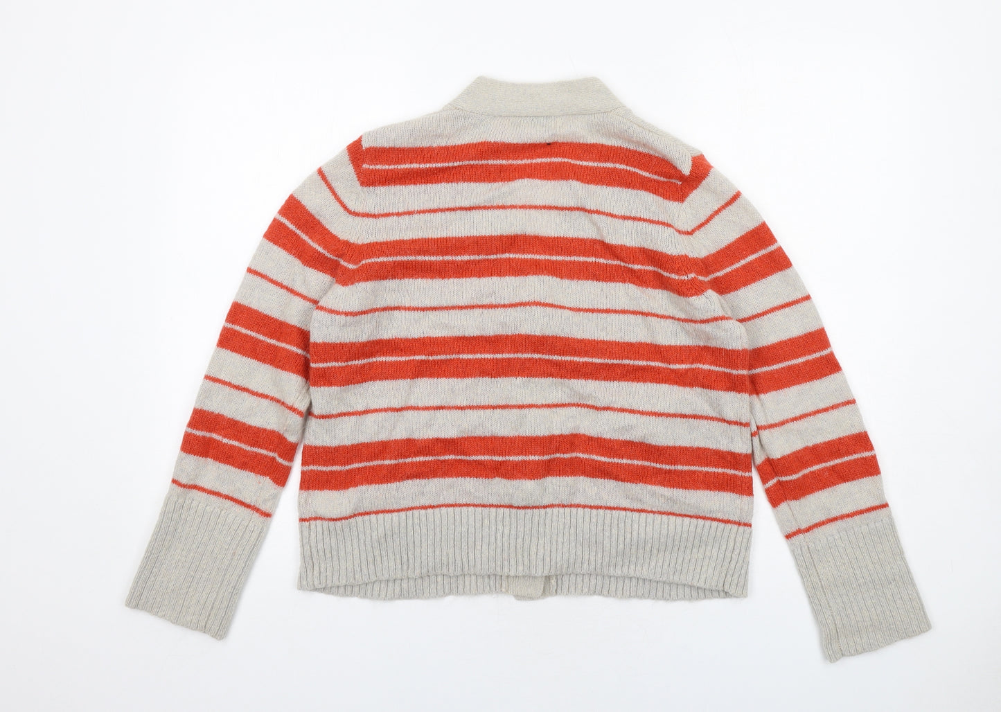 Autograph Womens Beige V-Neck Striped Acrylic Cardigan Jumper Size 12