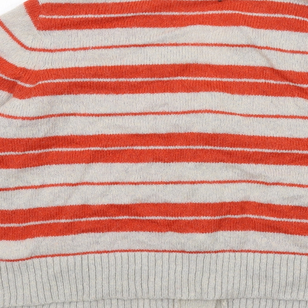 Autograph Womens Beige V-Neck Striped Acrylic Cardigan Jumper Size 12
