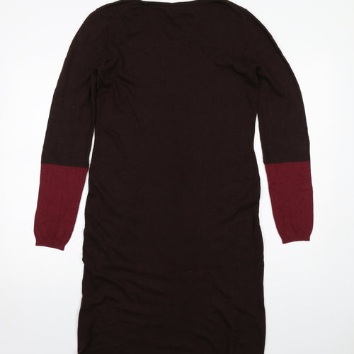 NEXT Womens Brown Colourblock Viscose Jumper Dress Size M Round Neck Pullover