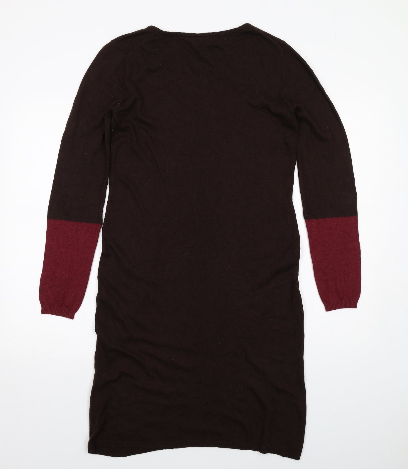 NEXT Womens Brown Colourblock Viscose Jumper Dress Size M Round Neck Pullover