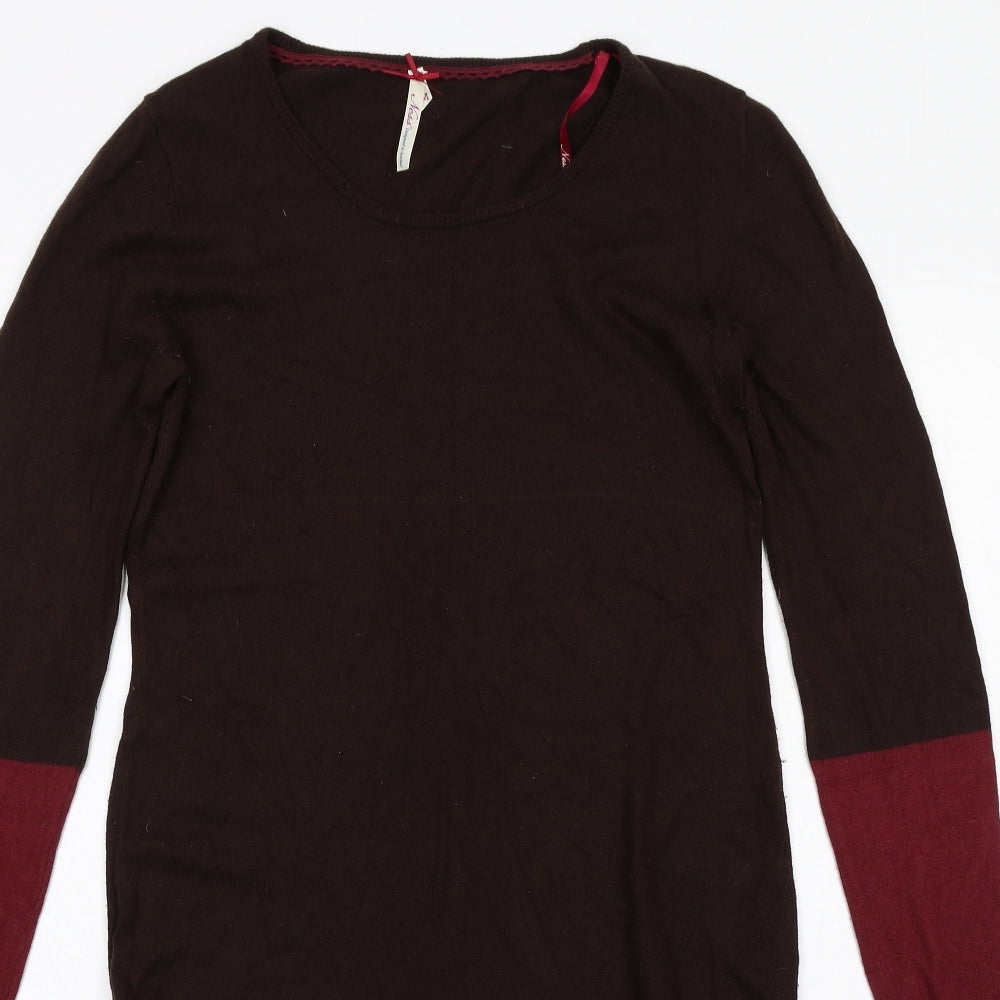 NEXT Womens Brown Colourblock Viscose Jumper Dress Size M Round Neck Pullover