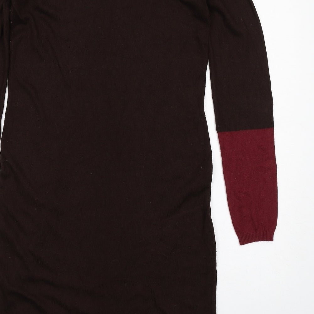 NEXT Womens Brown Colourblock Viscose Jumper Dress Size M Round Neck Pullover