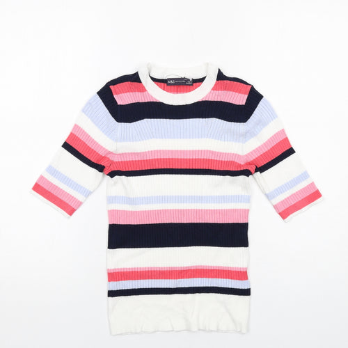 Marks and Spencer Womens Multicoloured Round Neck Striped Viscose Pullover Jumper Size 10