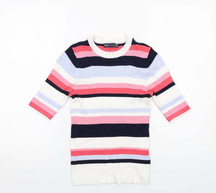 Marks and Spencer Womens Multicoloured Round Neck Striped Viscose Pullover Jumper Size 10