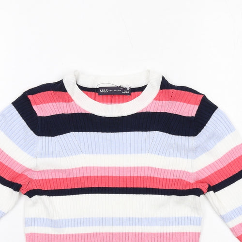 Marks and Spencer Womens Multicoloured Round Neck Striped Viscose Pullover Jumper Size 10