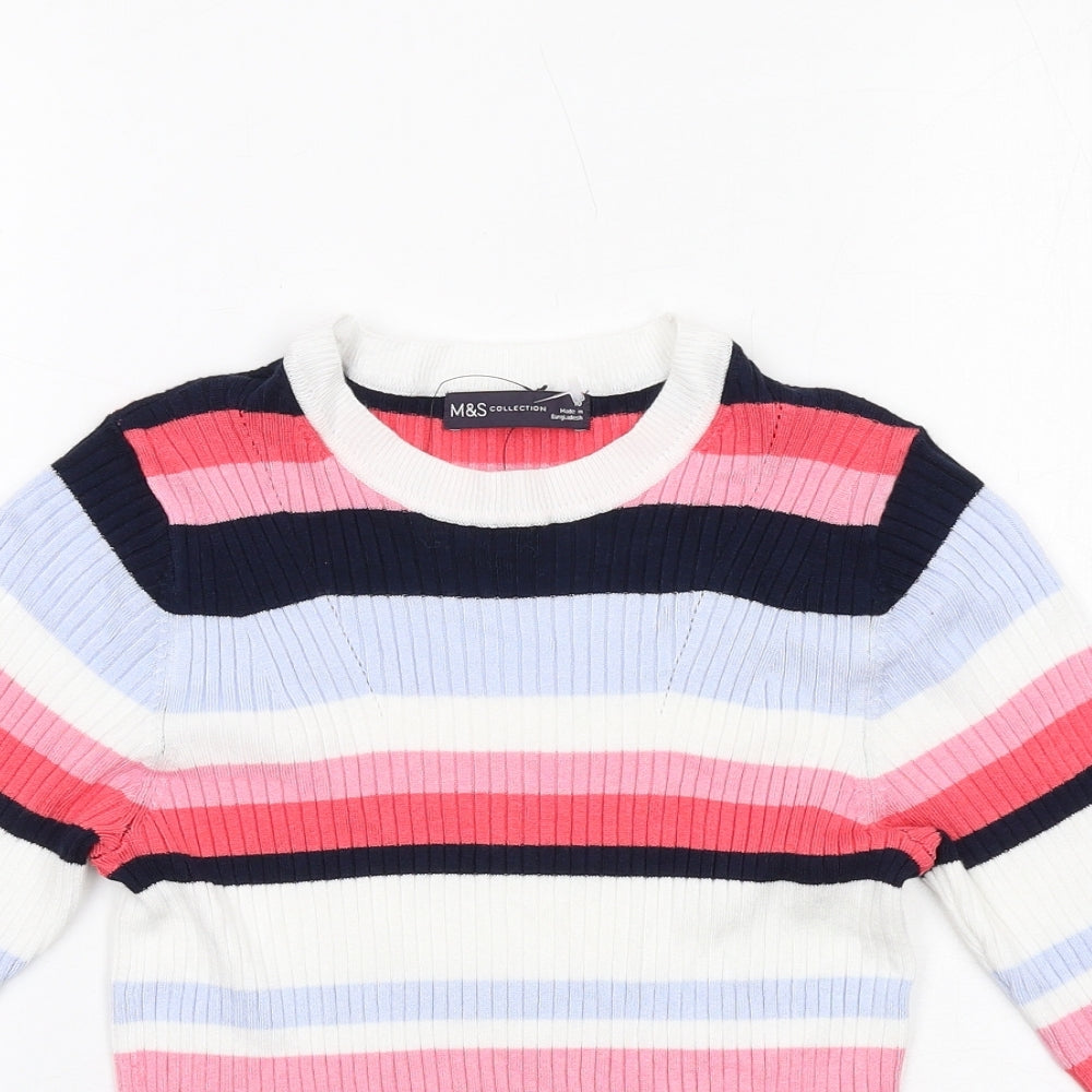 Marks and Spencer Womens Multicoloured Round Neck Striped Viscose Pullover Jumper Size 10