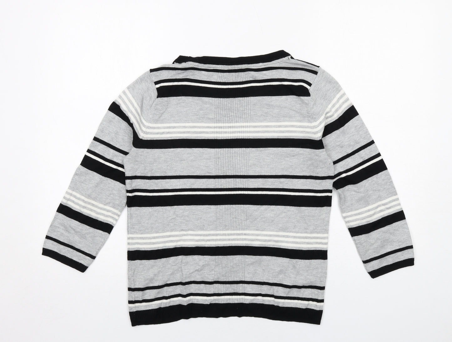 Principles Womens Grey Round Neck Striped Acrylic Pullover Jumper Size 14