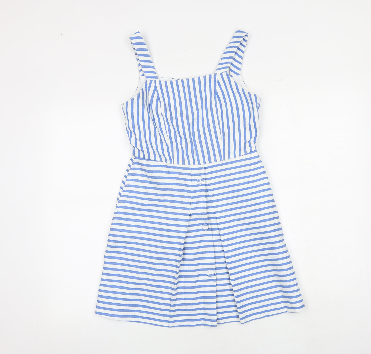 Topshop Womens Blue Striped Polyester Tank Dress Size 8 Square Neck Zip