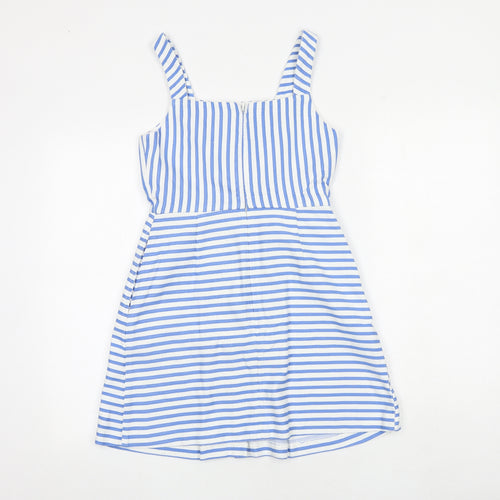 Topshop Womens Blue Striped Polyester Tank Dress Size 8 Square Neck Zip