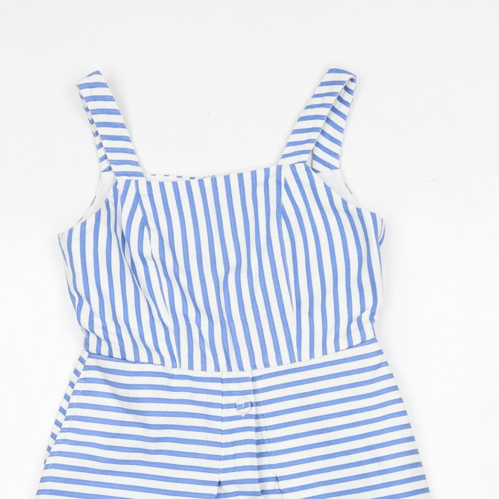 Topshop Womens Blue Striped Polyester Tank Dress Size 8 Square Neck Zip
