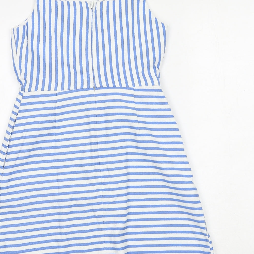 Topshop Womens Blue Striped Polyester Tank Dress Size 8 Square Neck Zip