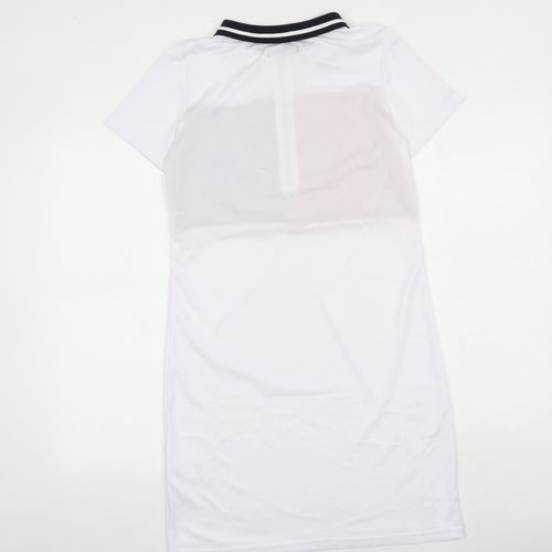 Pink Vanilla Womens White Colourblock Polyester T-Shirt Dress Size S Collared Zip