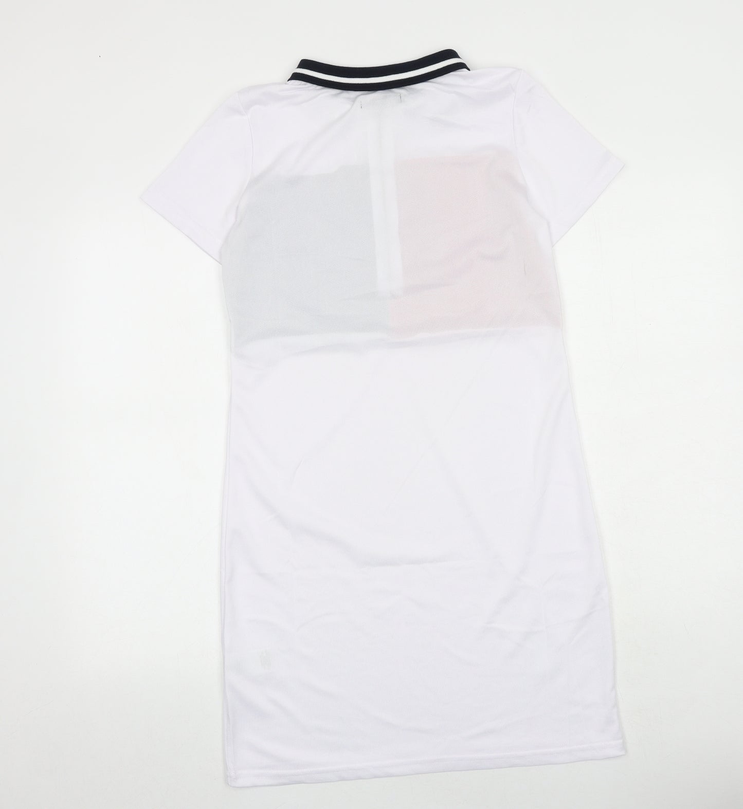 Pink Vanilla Womens White Colourblock Polyester T-Shirt Dress Size S Collared Zip