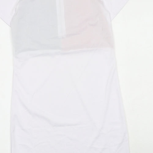 Pink Vanilla Womens White Colourblock Polyester T-Shirt Dress Size S Collared Zip